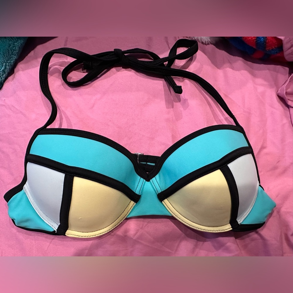 Xhilaration Blue and Yellow Bikini Top